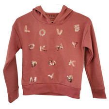 DKNY Girls size 8 Pink Sequin Hooded Sweatshirt