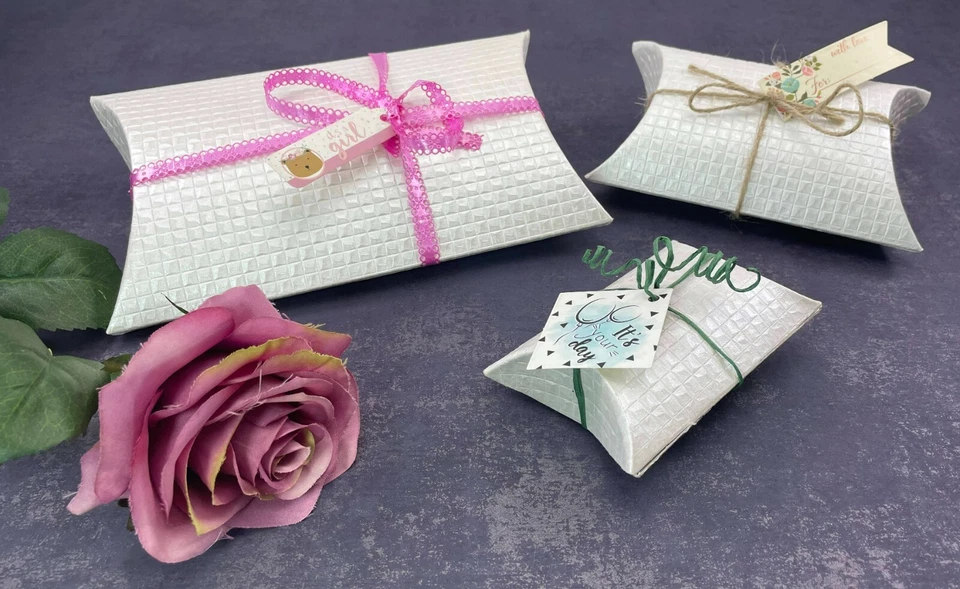 Pillowbox Kissenschachtel Faltschachtel Geschenkverpackung Präsent Box Set Weiß - Bild 3 von 3
