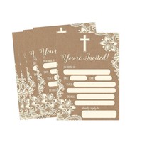 Cross Religious Invitations 50 Fill In Brown Card Baptism Blessing Invites Cross Religious Invitations 50 Fill In Brown Card Baptism Blessing Invites