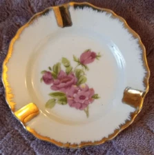 Vintage Pink Floral Mini Porcelain Ashtray