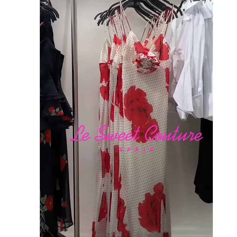 ZARA WOMAN NWT SS25 FLORAL PRINT LONG DRESS WHITE RED POLKA