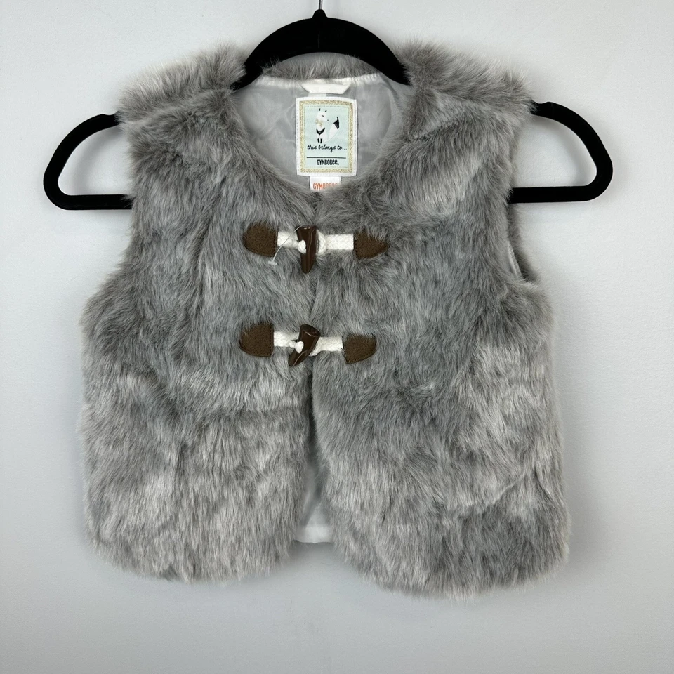 Chaleco Gymboree Niñas 7-8 Mediano Imitación Piel Gris Palanca Botón Forrado ¡¡NUEVO!!  DE1 Foto 2 de 4