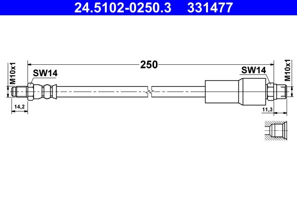 Rear ATE 24.5102-0250.3 Brake Hose for AUDI
