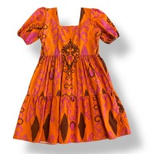 Maude Vivante Red Ruffled Mini Cotton Dress Size Large Boho, Colorful