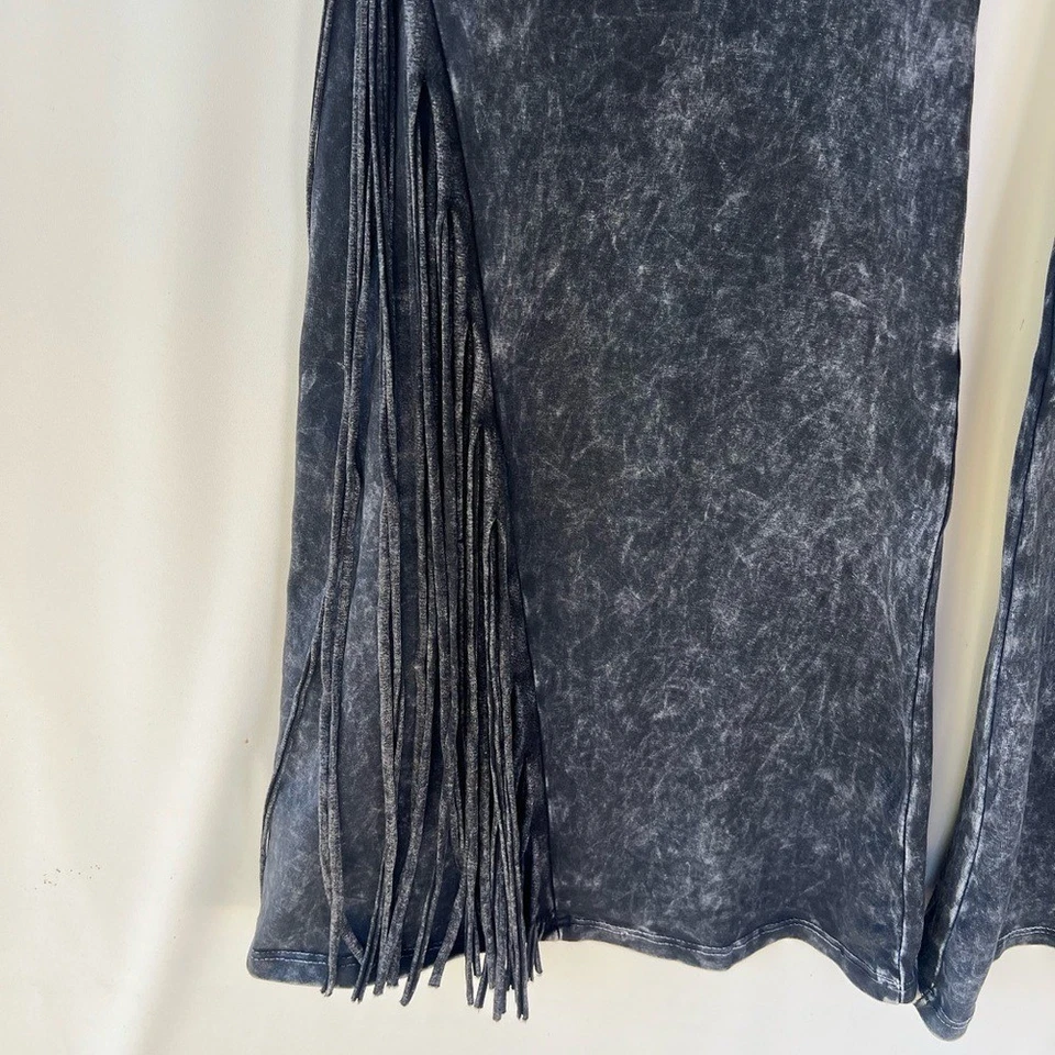 Pantalones acampanados con flecos negros talla L T Party para mujer Foto 3 de 4