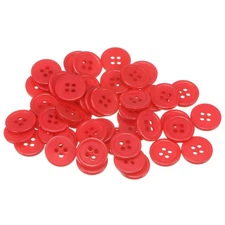 50pcs 24L Sewing Buttons 5/8" Resin Round Flat 4-Hole Craft Buttons, Red