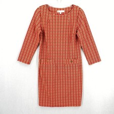 Jude Connally Shift Dress Size Medium Orange Geometric Retro Pockets Jude Cloth