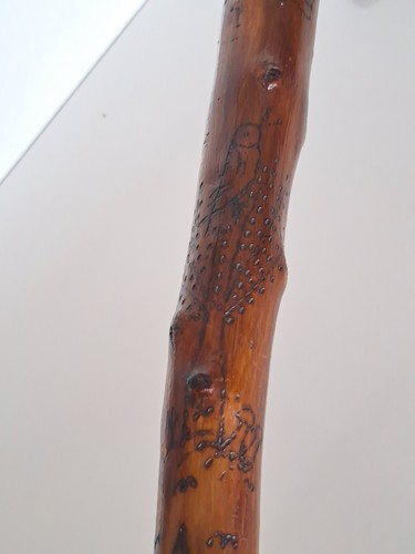 Snake Antique Massive Walking Stick Cane Follk Art Carved Wood Handmade Drawings - Picture 7 of 18