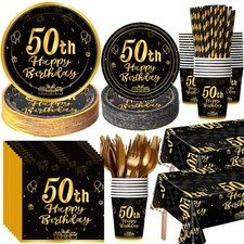 452 Pcs 50th Birthday Party Decorations Set for Men Women, Black and Gold Hap...