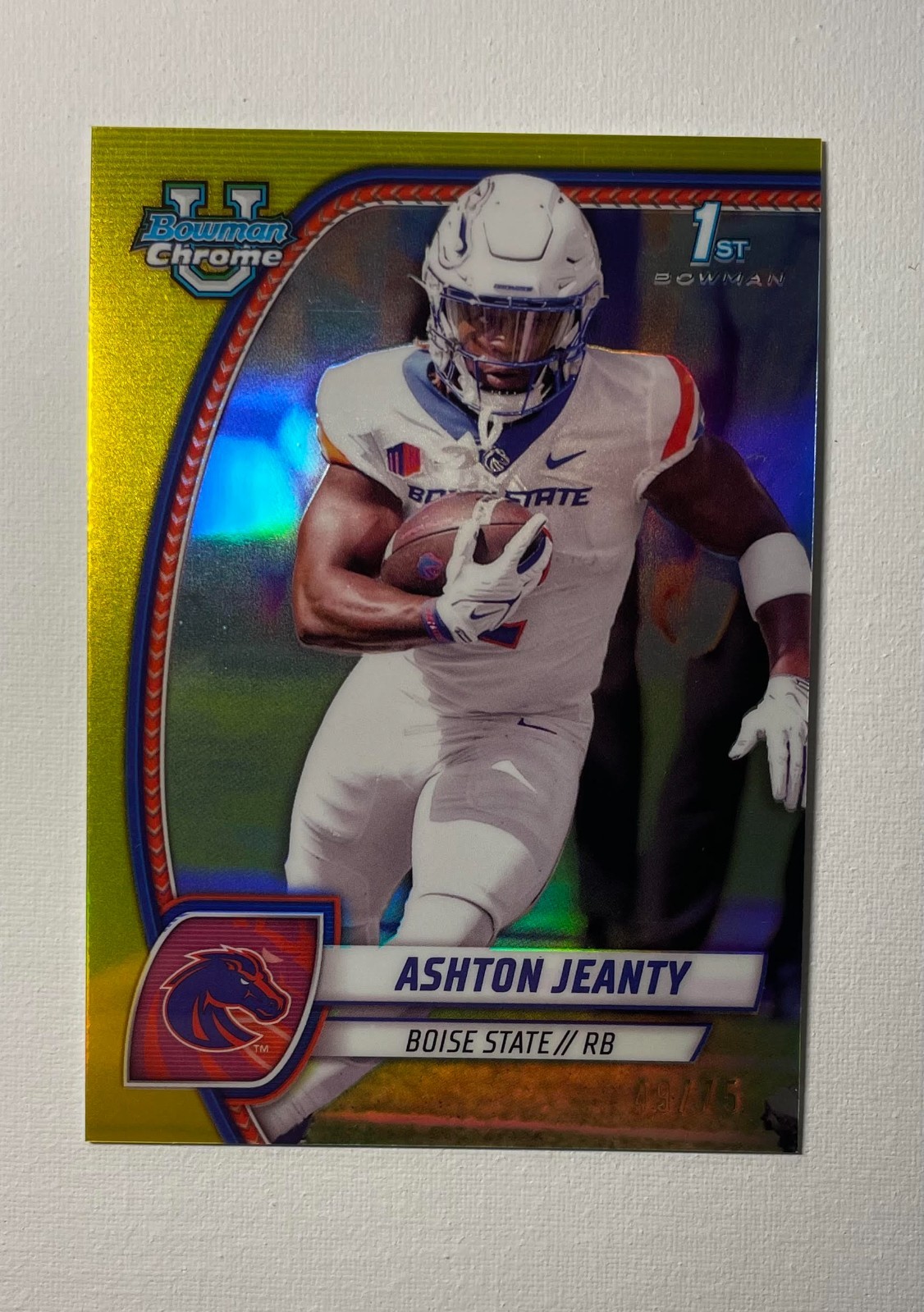 2024 Bowman University Chrome 1st - Ashton Jeanty #17 Yellow Refractor /75 (RC)!