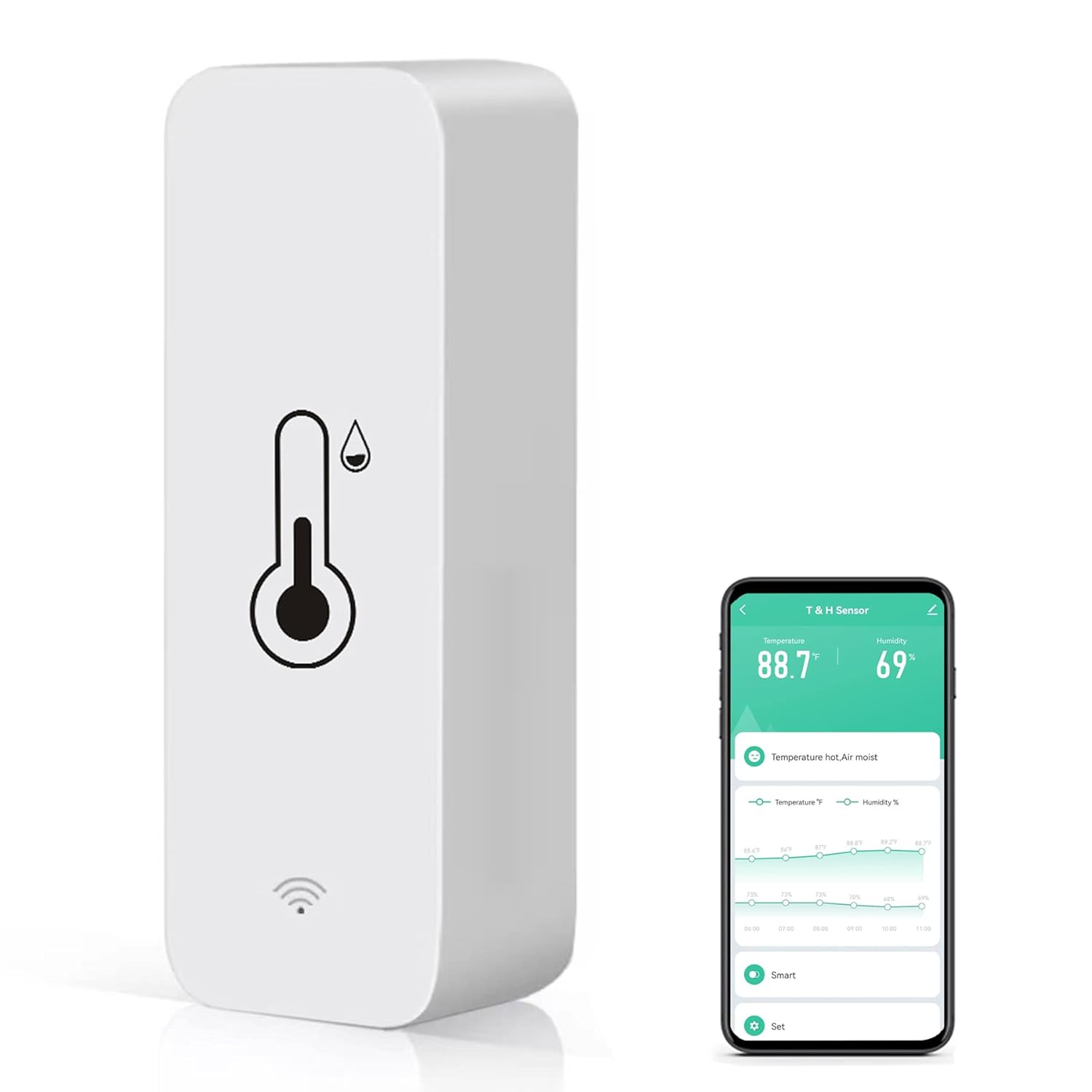 Wifi Temperature Humidity Sensor: Indoor Thermometer Hygrometer with App Alert,
