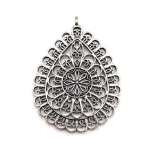 Large Silver Boho Teardrop Pendants, 59x43mm - US Seller