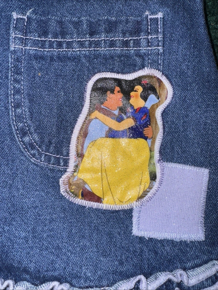 Rare Vintage Disney Kids Snow White Dress 2T Macau 90s Y2K Denim Patch Princess - Image 3 of 4