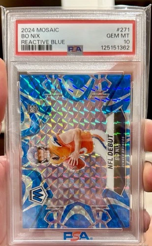 🏇🏿2024 Panini Mosaic NFL Debut Bo Nix #271 Reactive Blue Mosaic Prizm (RC) ✨