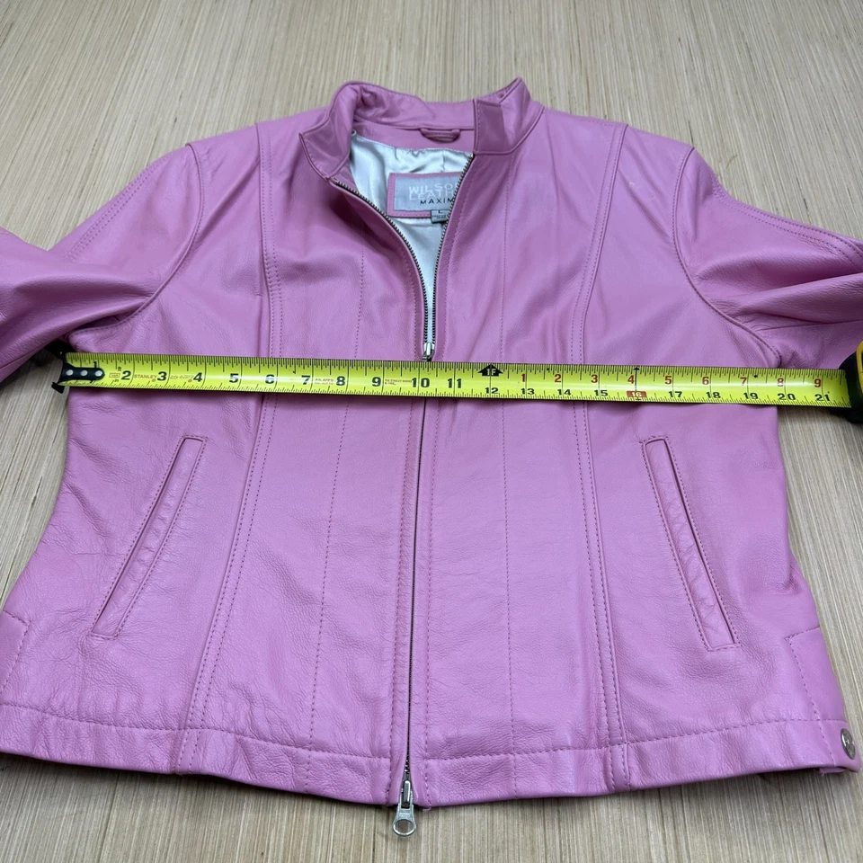Chaqueta De Colección Wilsons Cuero Máxima Mujer’s Grande Barbie Rosa Moto Corredor Cremallera Foto 4 de 4