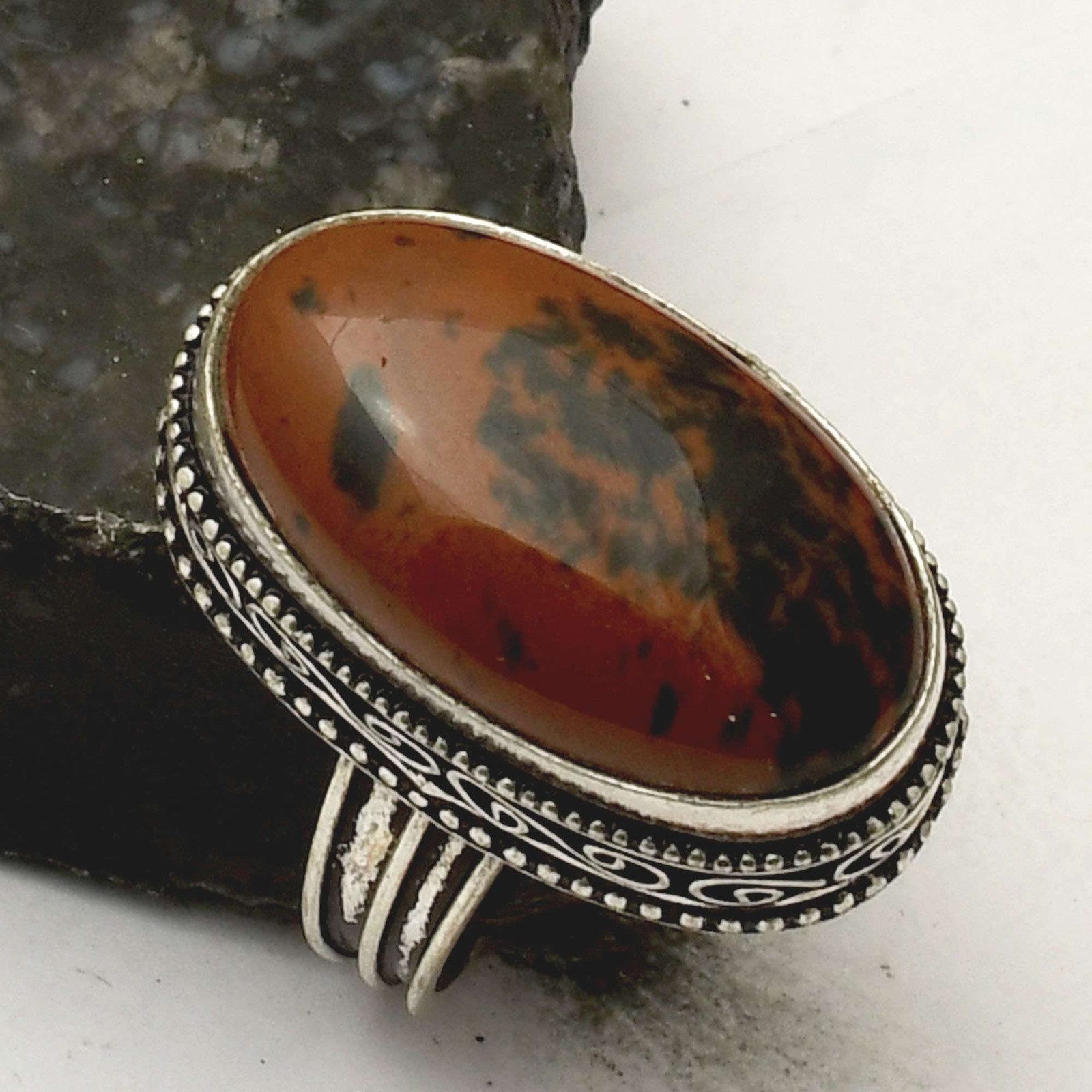 Mahogany Obsidian Antique Ring Size 8.5 Gemstone Jewelry AR69538