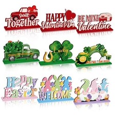 9 Pcs Valentine's Day Wooden Table Sign Decoration St. Patrick's Day Easter