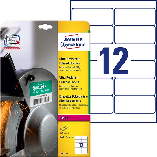 Avery Zweckform Ultra Resistente Folien Etiketten 99,1 X 42,3 Mm 120 Etiketten-image