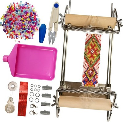 The Second Generation Adjustable Bead Loom Kit with Seed Beads,Large Eye Curved