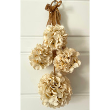 Artificial Hydrangea Hanging Ball Door Swag Decor Cream with Burlap Ribbon Bow