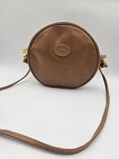 Longchamp Round Brown Vinyl Roseau Circle Crossbody Purse Bag