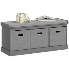 Image of HOMCOM Shoe Bench with Seat, Shoe Storage Bench with Fabric Drawers, Grey