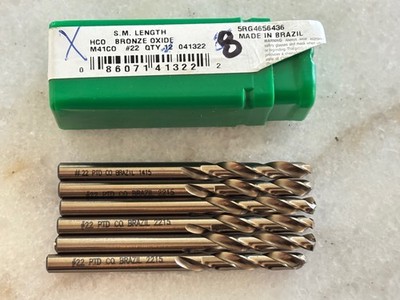 6 new PTD Precision Twist Drill M41CO #22 HSCo Bronze Oxide Screw Machine Length