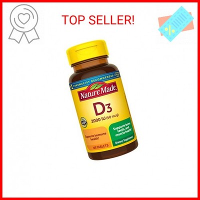 Nature Made Vitamin D3 2000 IU (50 mcg), Vitamin D Supplement for Bone, Teeth, M