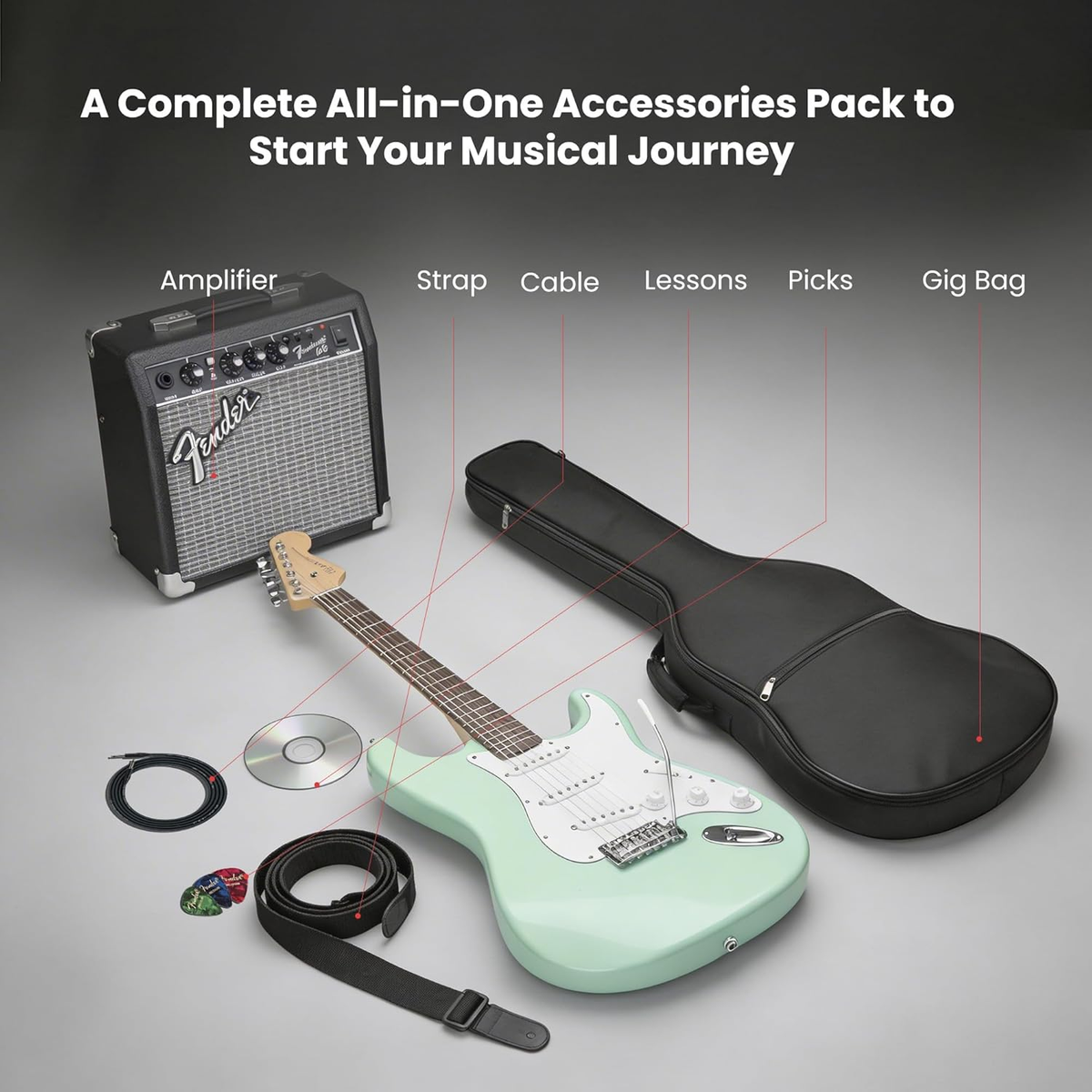 Fender Squier Stratocaster Surf Green Guitar Bundle with Frontman