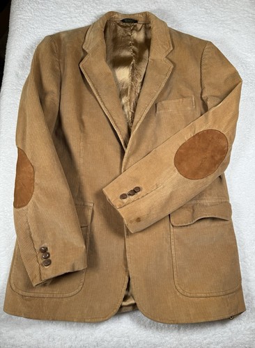 Brookford cappotto sportivo vintage velluto a coste 44L ecopelle scamosciata toppa gomito marrone blazer difetto - Foto 4 di 12