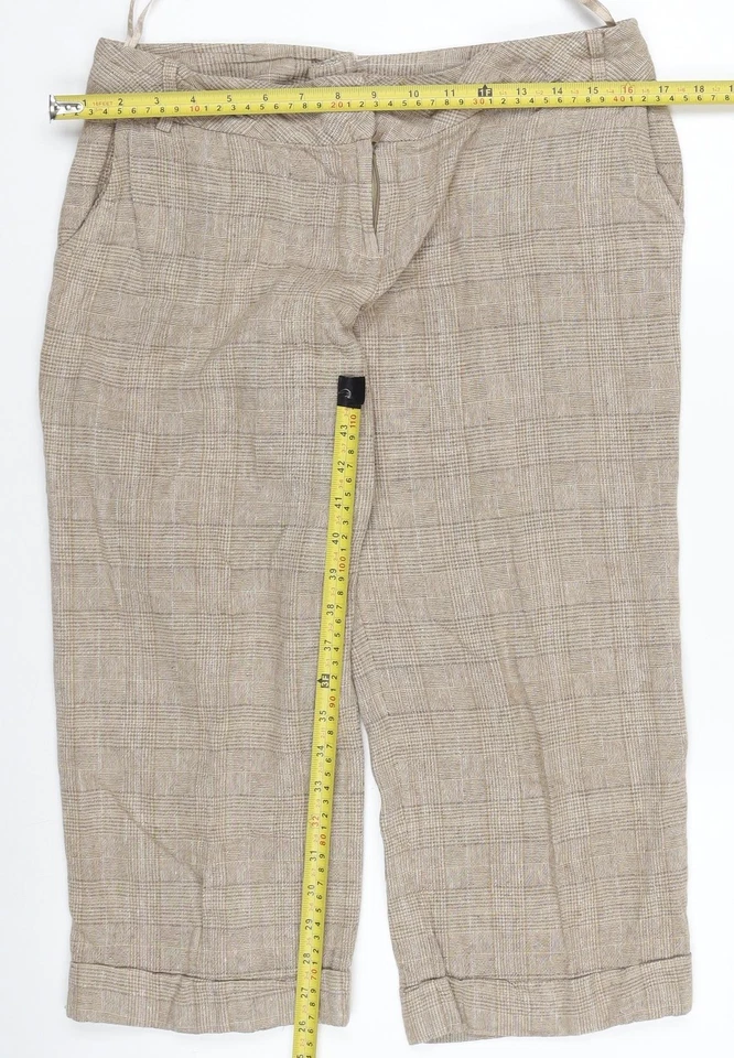New Look Women Beige Linen Blend Check Chino Shorts Size 14 - Image 2 of 4