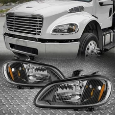 Pair Left+Right Set Black Headlights Complete For 03-19 Freightliner M2 106 112