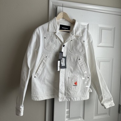 Dsquared2 Jacket Mens Medium White Over Jean Trucker Made Italy Patch Logo New