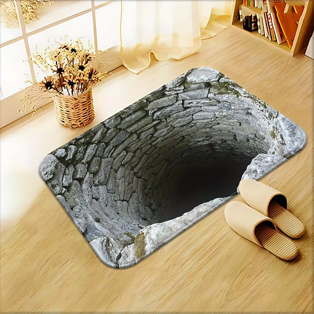 3d Optische Illusie Tapijt - Geruite Vortex Optische Illusies Patroon Zwart Wit Antislip Geruite Gat Gebied Tapijt Voor Eetkamer Decor Van Het Huis Slaapkamer