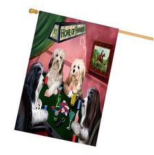 Home of Havanese Dogs Playing Poker House Flag for Welcome Outdoor Decoration
