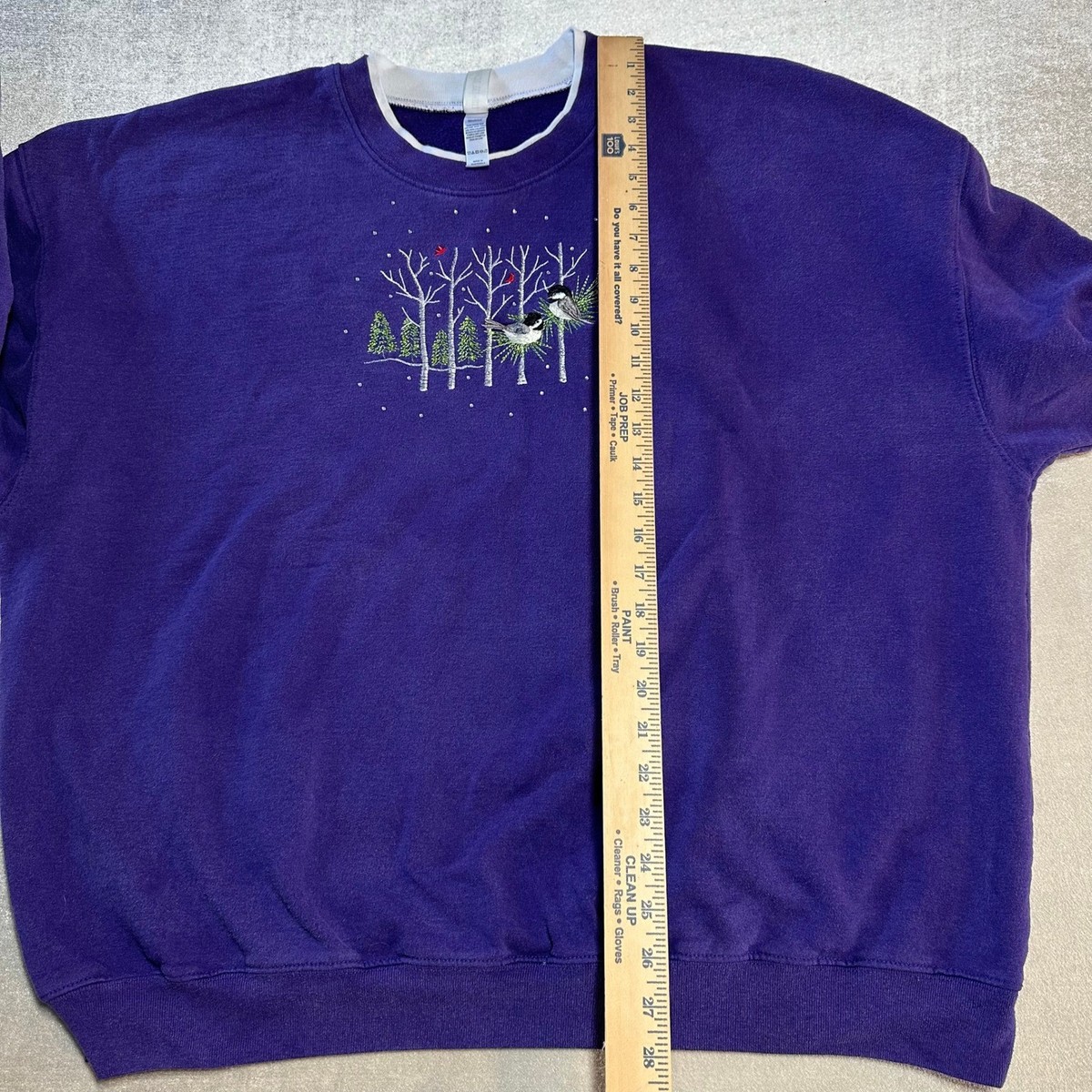 Embroidered Chickadee Bird Sweatshirt Women's 3X Purple Winter Cottagecore View 6