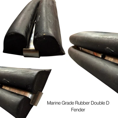 Marine Grade Rubber Double D Fender 42mm x 17mm – Stainless Steel Strip - Image 1 of 4