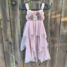 BISCOTTI Girls Pink Floral Tiered Skirt Tulle Party Formal Dress Size 8