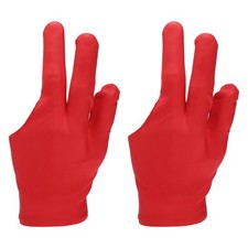 2 Pcs Three Fingers Pool Gloves, Billiards Left Hand Cue Sport Gloves, Red