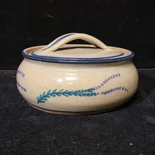 Vintage Stoneware Covered Salt Glazed Crock Studio Art Pottery Robinson Signed