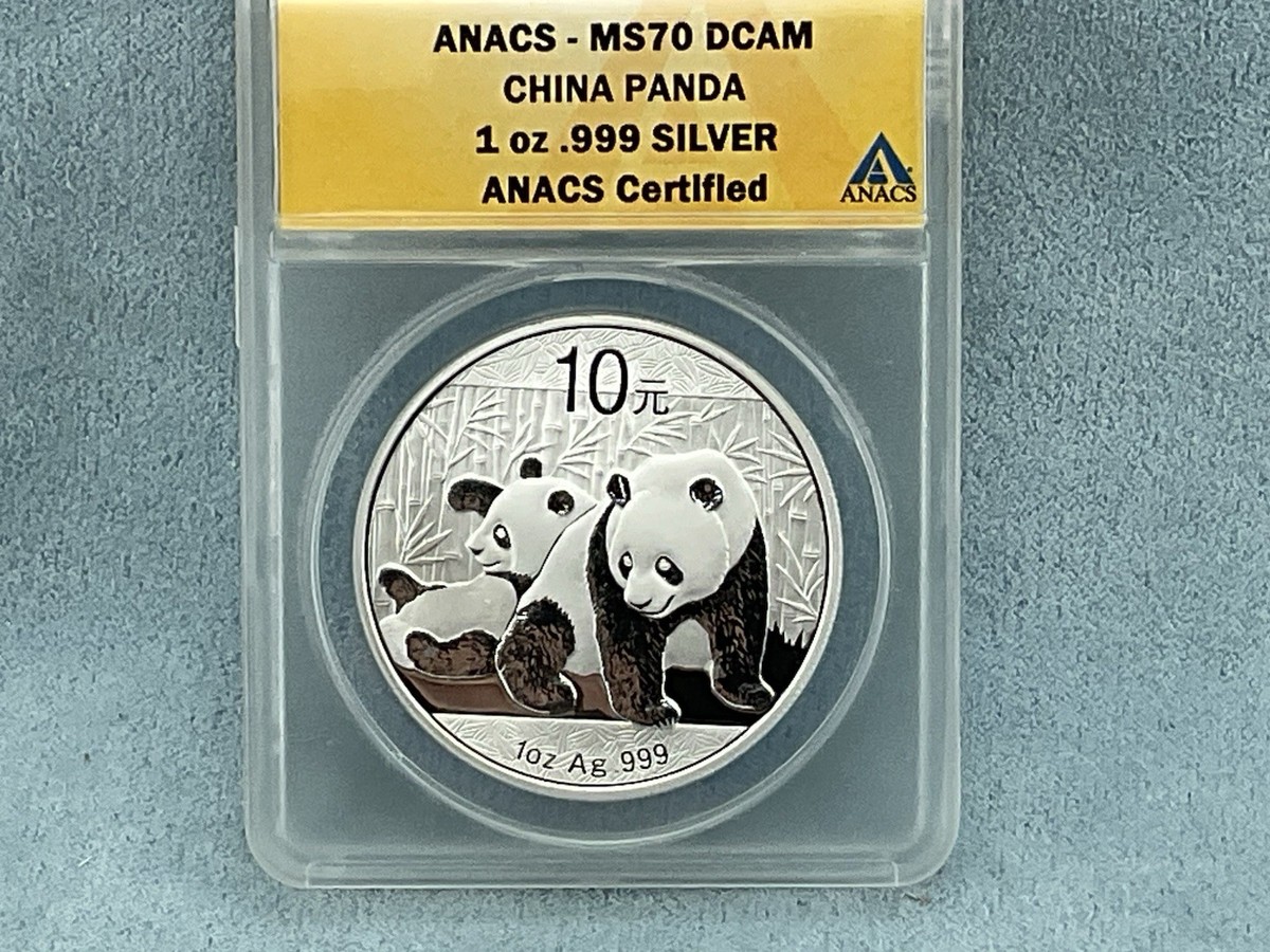 2010 China 10 YUAN Panda .999 Silver coin 1oz, MS 70 DCAM ANACS