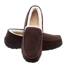 Moccasins for Men House Slippers Indoor Outdoor Plush Mens Bedroom 11 Brown