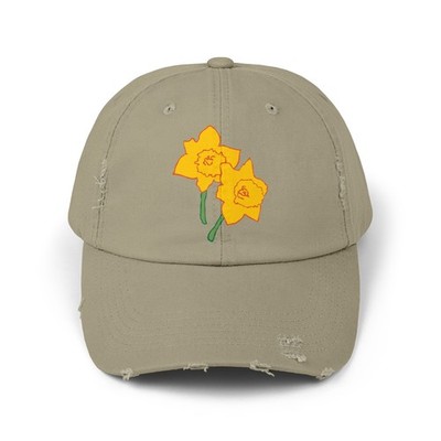 Spring Daffodil Cap, Yellow Floral Distressed Hat, Unisex Spring Flower Hat