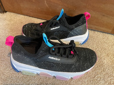 Justice Big Girl Fashion Athletic Sneakers SZ 3 Black silver metallic pink blue