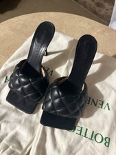 100 Authentic Bottega Veneta Black Quilted Slip On Heels Sandals Size EU 37.5