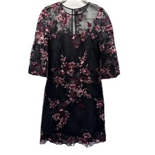 White House Black Market Dress OP Sheer Mesh Floral Black Pink Whimsigoth Gothic