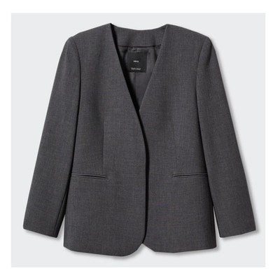 MNG Collarless Suit Jacket Large Grey Minimalist Business Casual Workwear NWT