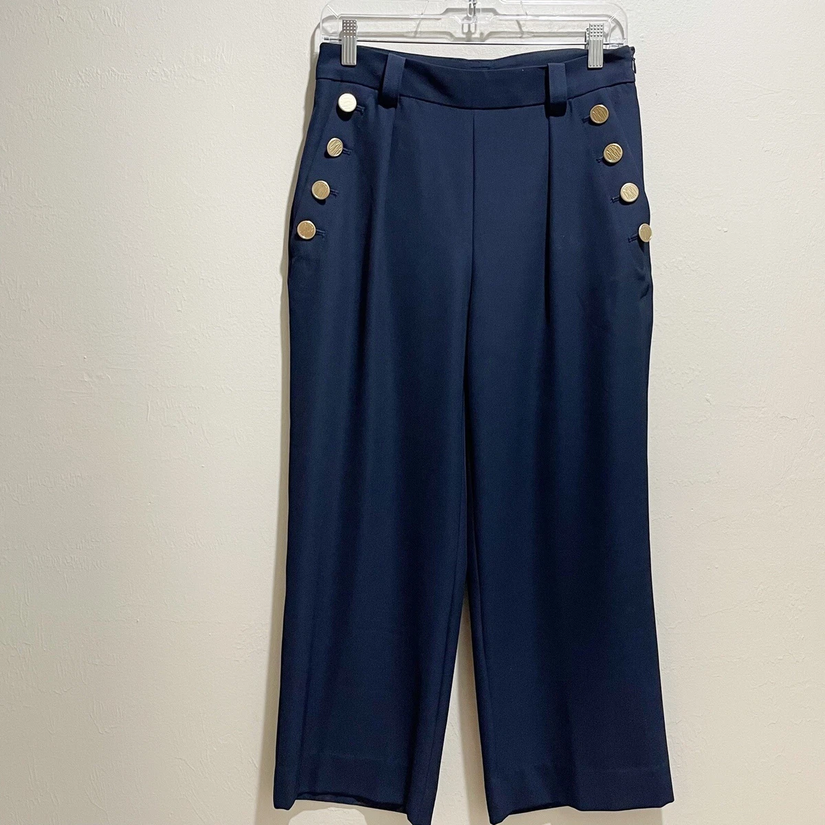 DKNY Women s Navy Blue High Rise Cropped Sailor Pants Nautical