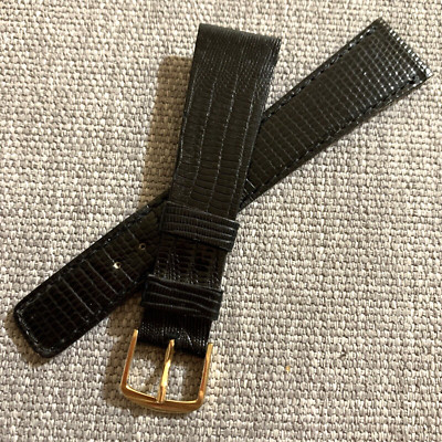 Men Genuine Seiko Strap 20 mm Shiny Black Lizard Leather Extra Thin with Buckle