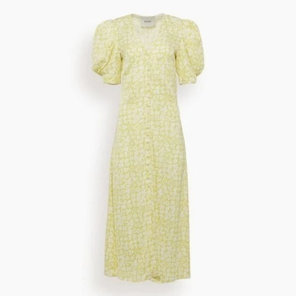 Rohe Clara Button Front Midi Dress - Yellow Flower Paper Print - Size 34 NWT! - Image 4 of 4